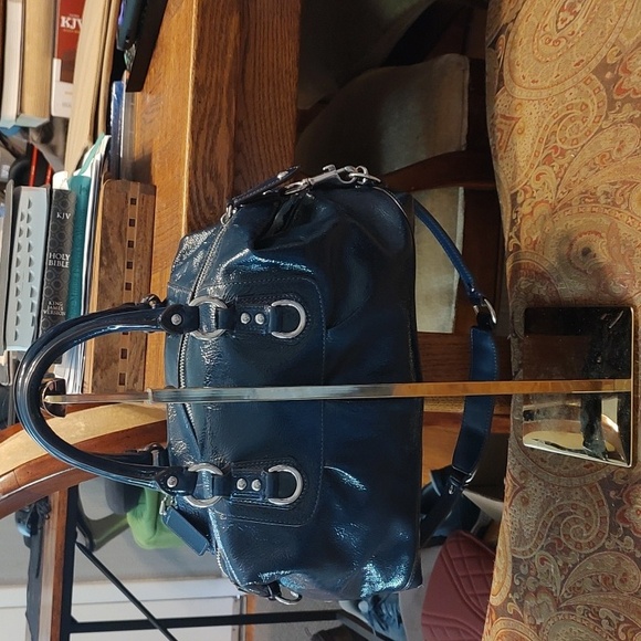 Coach Madison Sabrina dark teal blue patent leather satchel. 14178 MSRP$458 GUC - Picture 2 of 16